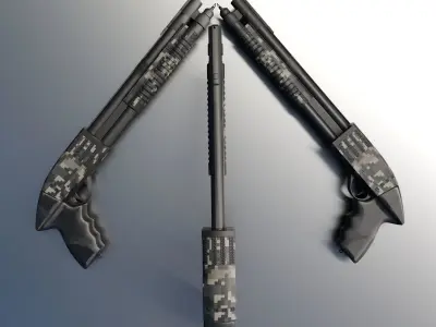 shotgun gun with camouflage pattern 3D model