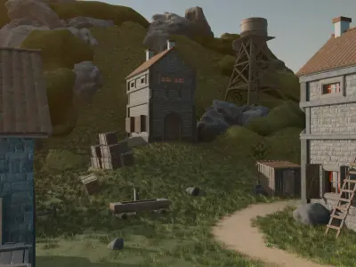 Coastal Village At Dusk 3D model purchase