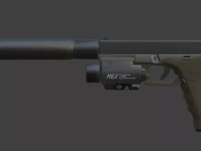 Glock 18 with Silencer and Laser Low-poly 3D model