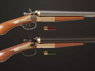 Classic Shotgun Black and Silver Single Mat PBR Unity UE Texture Low-poly 3D model