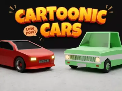 Stylized cartoon Car Pack 3d Model Low Poly 2 cars FBX OBJ