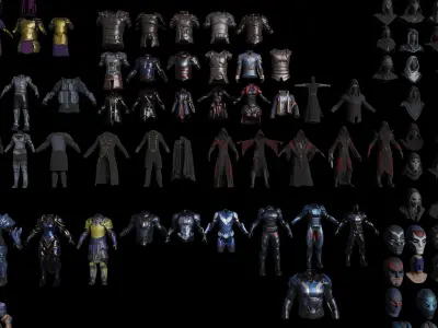 Fantasy SciFi collection Armors masks Hoods monsters 3D model