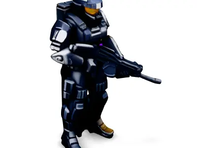 SciFi Futuristic Soldier with Rifle Low-poly 3D model