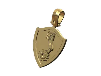 Piston gear shield memory pendant with bail 3D print model