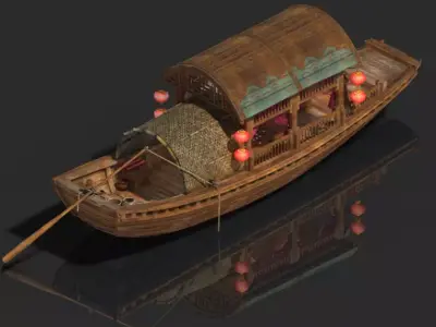 Small boats flower boats ancient boats ornate boats wooden boats 3D model