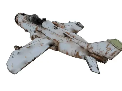 Rusty old fighter in wreckage 3D model