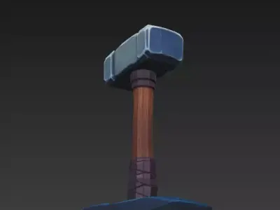 Stylized War Hammer 3D Model - Stone and Wood Prop 3D model