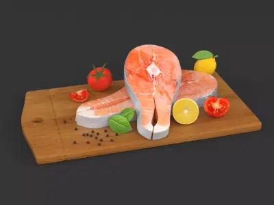 Salmon Steak with Vegetables 3D model purchase