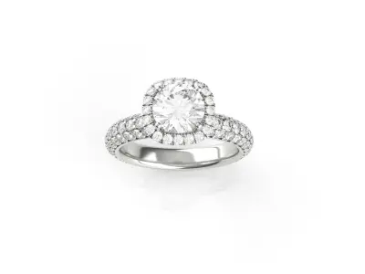 Cushion Halo Pave Engagement Ring  3D print model