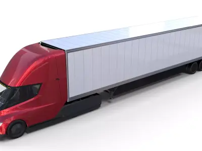 Tesla Semi Truck with Interior and Trailer Red 3D model