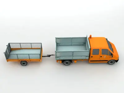  Renault Dump Bed Utility Truck With Trailer Low-poly 3D model