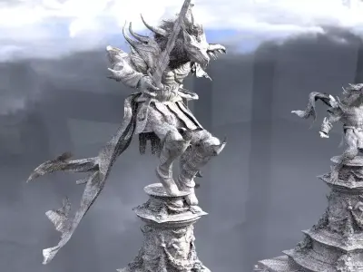 Werewolf Statue jumping with Stand 3D model