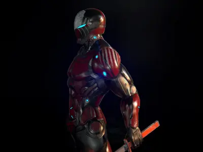 Cybernetic Warrior PBR Low-poly 3D model