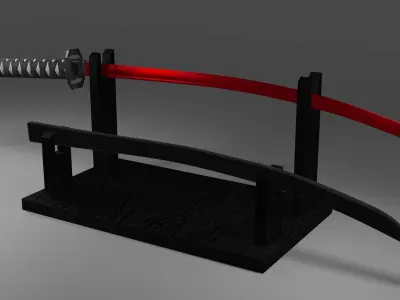 Low Poly red katana  Low-poly 3D model
