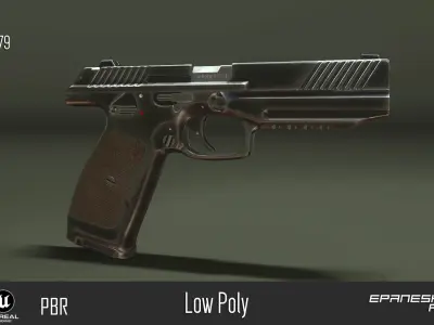 pistol guns and bullets Low-poly 3D model