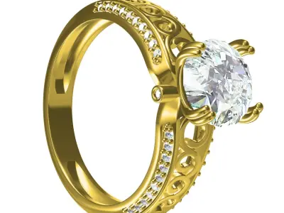 Antique Round Diamond Filigree Solitaire Engagement Ring 3D print model