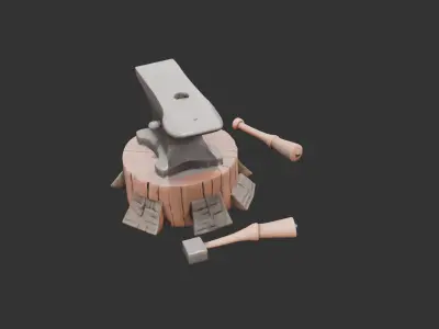 Medieval Blacksmith Anvil with Tools Low-poly 3D model