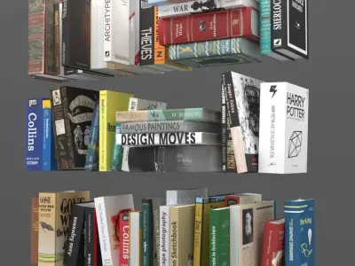 Books collection set bookshelves with 3D model