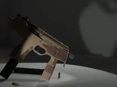 low-poly mp 9 gun on table Low-poly 3D model