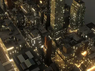 Manhattan District 01 Night Low Poly 3D model