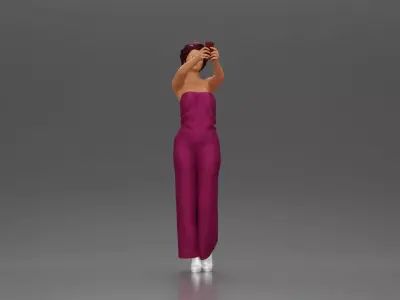 Fashionable woman in a jumpsuit snapping a selfie in style 3D print model