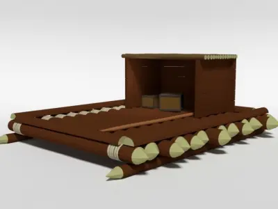 Low Poly Cartoon Wooden Raft Low-poly 3D model