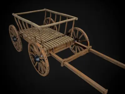 Medieval Wooden Horse Cart Collection Pack Of 7  Low-poly 3D model