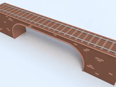 Cartoon Train Track on Bridge Low-poly 3D model