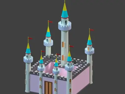 Low Poly Simple Cartoon Medieval Castle Low-poly 3D model
