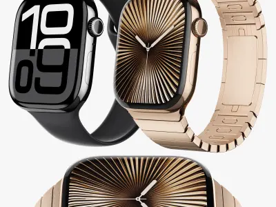 Apple Watch Series 10 Jet Black and Titanium Gold 3D model