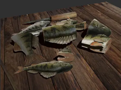 Slice and dried fish aset  Low-poly 3D model