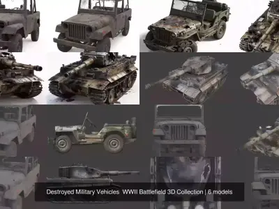Destroyed Military Vehicles  WWII Battlefield 3D Collection 3D Model Pack