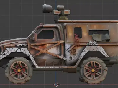 Wrecked Sci-Fi Utility Vehicle - Post-Apocalyptic Armored PBR Low-poly 3D model