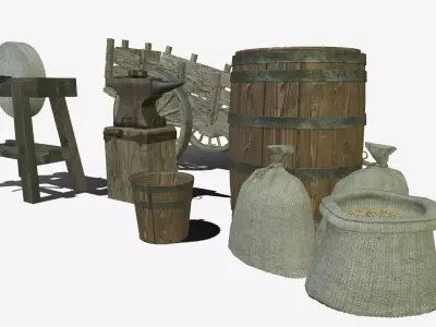 Medieval Farm Props Low-poly 3D model