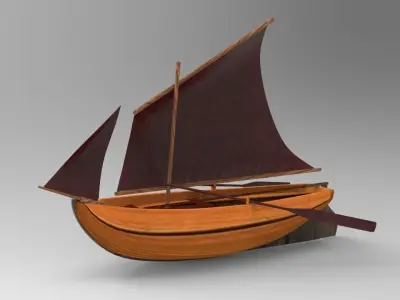 Game ready Wooden Sailing boat Low-poly 3D model Free low-poly 3D model