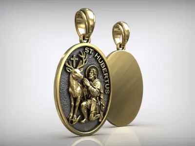 Saint Hubert Medal Pendant Christian Hunting Patron Medallion 3D print model