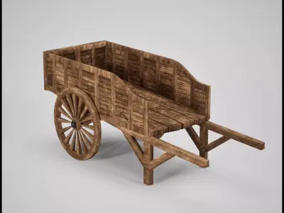 Medieval Wooden Cart  Game Ready 3D Asset Low-poly 3D model