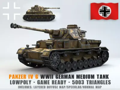 Low Poly Panzer IV G medium tank Low-poly 3D model