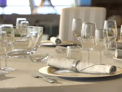 Round Dining Served Table with Chairs 3D model