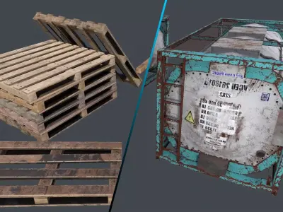 wood pallets and  liquid container 3D Model Pack