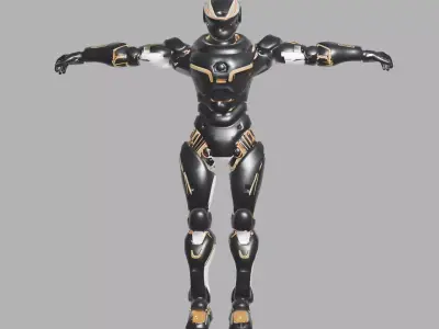Black Gold Sci-Fi Combat Robot Low-poly 3D model