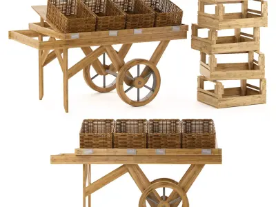 Sellers cart with wicker baskets 3D model