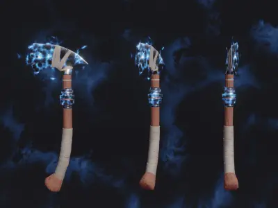 Set of Elemental Axes - 6 Magic Axe 01 - medieval weapon Low-poly 3D model