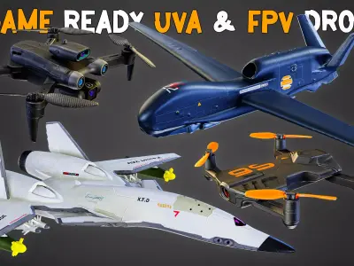 10 Game-Ready UAV and FPV Drones With PBR Texture - Vol 12 Low-poly 3D model