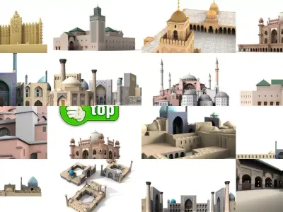 7x world famous mosques - 3D Building Models 3D Model Collection