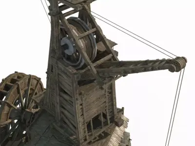 Ancient buildings large docks cranes and transport planes 3D model