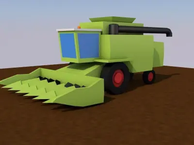 LowPoly 3D Harvester wheat and corn for GameEngine or 3D scene Low-poly 3D model