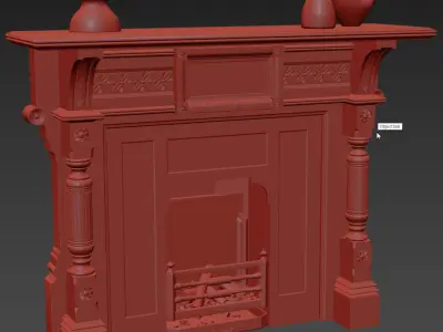 19th Century Antique Oak Fireplace 3D model