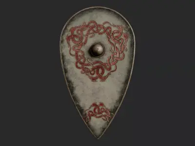 Slavic kite leather shield-painted white with uroboros symbol Low-poly 3D model