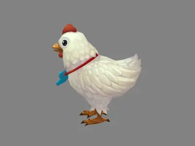 Cartoon white chicken wearing a whistle Low-poly 3D model